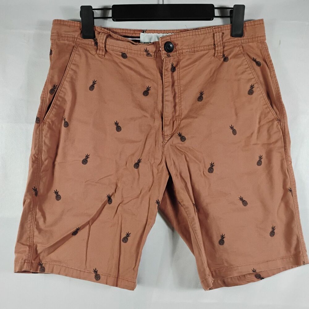 Paper Denim and Cloth Mens 32 Shorts Rustic Orange Black Pineapple Print Faded
